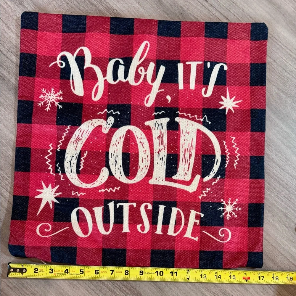 Festive Plaid and Reindeer Pillow Covers-17”x17”